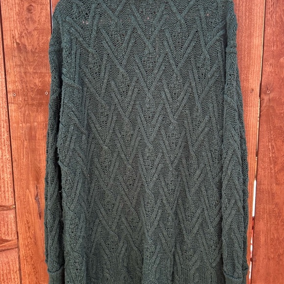 Free People Green Cable Knit Cardigan with V-Neck - Picture 3 of 6